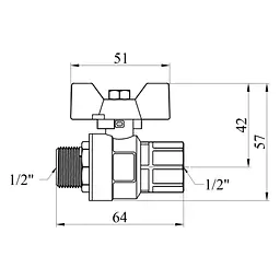 Кран кульовий Kroner 1/2" ВЗ PN40 метелик, нікельований (CV033207) - мініатюра 4