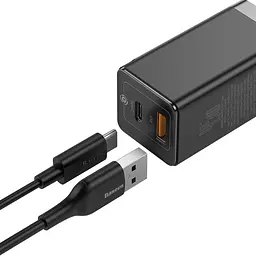 Блок живлення BASEUS 45W мережевий адаптер GAN mini 2 type-C usb-C+C вихода - мініатюра 2
