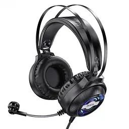 Дротові навушники Hoco W101 Streamer gaming headphones 2.4m, 3.5mm, USB, LED black - мініатюра 2