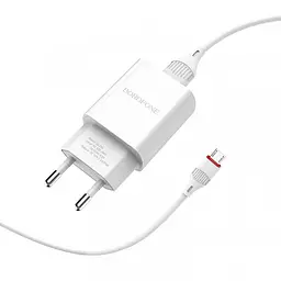 Зарядний пристрій Borofone BA20A Sharp 1 USB 2.1 A комплект із кабелем Micro