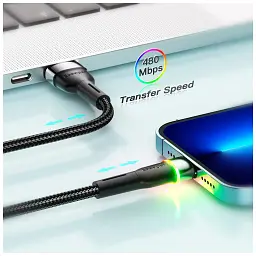 Дата кабель USB 2.0 AM to Lightning 2.0m 2.4A LED black Essager (EXCL-XCDA01) - мініатюра 7