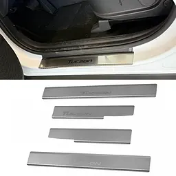 Накладки на пороги для Hyundai Tucson (NX4) 2021- Нержавіюча сталь із загином та Логотипом 4 шт (Premium P-HY25)