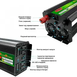Автоінвертор UPS 12 V-220 V 3200 W з функцією заряджання акумулятора, перетворювач напруги WimpeX 12 V-220 V 3200 Вт - мініатюра 5