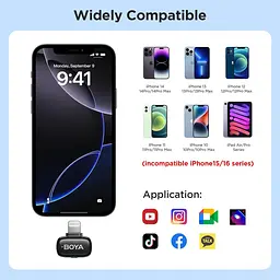 Бездротовий мікрофон BoyaMini для iPhone/iPad Lightning (2 шт), AI голос, шумозаглушення - мініатюра 4