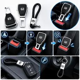 Набір в авто для Honda №2 / заглушка-перехідник ременя безпеки та брелок з логотипом - мініатюра 2