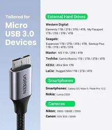 Кабель Ugreen 1м USB 3.0 - Micro USB Type-B 5 Гбіт/с 5V/3A USB 3.0 A на Micro-B для жорских дисків чорний (80793) - мініатюра 8