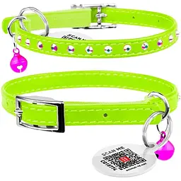 Нашийник для котів Waudog Glamour шкіряний з еластичною вставкою та стразами 22-30х0.9 см салатовий - мініатюра 3