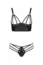 Комплект из эко-кожи с люверсами и ремешками Passion Malwia Bikini, бра и трусики, 6XL/7XL, черный