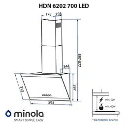 Витяжка декоративна похила MINOLA HDN 6202 BL/INOX 700 LED - мініатюра 13