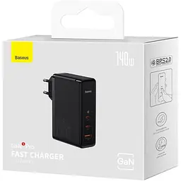 Зарядний пристрій Baseus GaN5 Pro 140W (2 x Type-C + USB) + Кабель Type-C + Type-C) Black (CCGP100201) - мініатюра 7