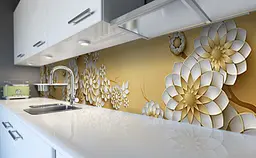 Кухонний фартух Вінілова Золоті квіти 3Д ПВХ для декору 60х300 см квіти бежевий Happy Pocket Z184573 - мініатюра 5