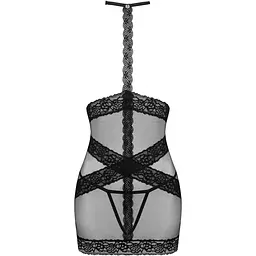Напівпрозора сорочка з відкритими грудьми Obsessive Lacrisia chemise XS/S, чорна, з чокером