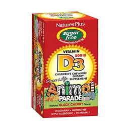 Вітамін Natures Plus Вітамін D3 для Дітей без Сахара, Смак Чорної Вишні, Animal P (NAP-29923)