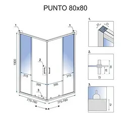 Душова кабіна Rea Punto 80x80 gold розсувна REA-K6441, Золотий, Універсальна, прозорий, золотий - мініатюра 6