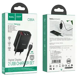 МЗП Hoco C86A Balance 2.4A (2USB-A) + кабель USB to MicroUSB Чорний - мініатюра 3