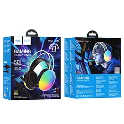 Навушники накладні Hoco W109 Plus ігрові з LED підсвічуванням USB чорний - мініатюра 9