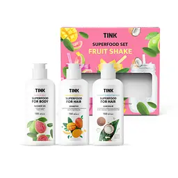 Подарунковий набір Tink Superfood Set Fruit Shake: Гель для душу Гуава та м'ята, 150 мл + Шампунь для пошкодженого волосся Манго та рідкий шовк, 150 мл + Бальзам для сухого та ослабленого волосся Кокос та пшеничні протеїни, 150 мл - мініатюра 2