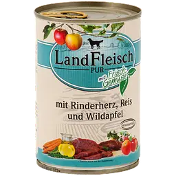 Консерви для собак LandFleisch Adult Dog mit Rinderherz, Reis und Wildapfel (яловиче серце, рис, дике яблуко) 400 г