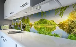 Вініловий кухонний фартух Дерев'яний міст Річка наклейка для кухні ПВХ Природа Зелений Happy Pocket Z181791 - мініатюра 6