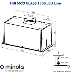 Витяжка повновбудована MINOLA HBI 6673 BL GLASS 1000 LED Line - мініатюра 10