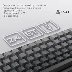 Клавіатура Ajazz AK820 V2 White Peach Switch Wireless/Bluetooth/USB UA Black/Gray (AK820-V2-WP-S-BG) - мініатюра 7