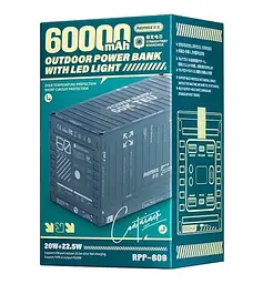 Універсальна зарядна батарея Remax RPP-609 60000mAh QC+PD (22.5W+20W) Led lamp (Зелений) - мініатюра 2