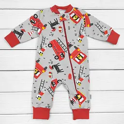 Сліп з начосом Firetruck на блискавці зріст 74 см (6 - 9 місяців) Malena Сірий з червоним принтом