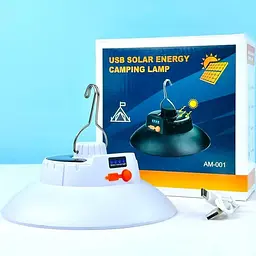 Акумуляторна кемпінгова LED лампа підвісна ліхтар світильник з гачком і сонячною батареєю Am-001 - мініатюра 7