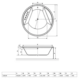 Ванна акрилова Radaway Meteora 160x160 + ніжки (WA1-39-160U) - мініатюра 3