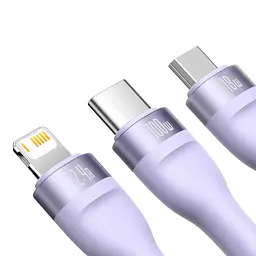 Кабель Baseus Flash Series Ⅱ 3-in-1 Cable USB to MicroUSB+Lightning+Type-C 100W 1.2m CASS030005 Purple - мініатюра 3