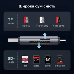 Зчитувач флеш-карт Ugreen USB-C + USB to TF/SD 3.0 CM185 gray (50706) - мініатюра 2
