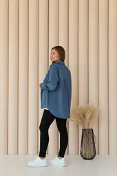 Жіноча сорочка для вагітних стилю oversize з мікровельвету Varna розмір L-XL Lullababe джинсова - мініатюра 4
