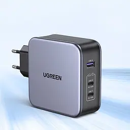 Зарядний комплект блок і кабель 3 порти USB (2хUSB-C+USB-A) Ugreen CD289 140W Gan (90549) - мініатюра 3