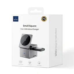 WiWU БЗУ Wi-W030 Small Aquare 3 in 1 Cableless charger Gray - мініатюра 2