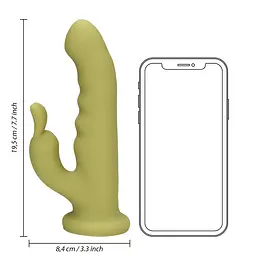 Вібратор-кролик Loveline Ultra Soft Silicone Rotating зелений - мініатюра 8