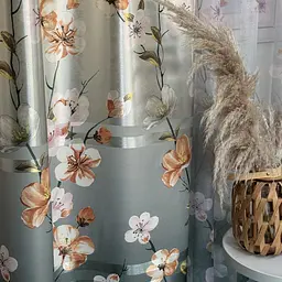 Атласні штори з квітами бірюзового кольору 150х270 з тюлистом батистовим 400х270 на тасьме ALBO pbe0052642 - мініатюра 6