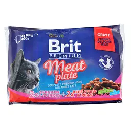Вологий корм для кішок Brit Premium Cat м'ясна тарілка 4 шт по 100 г (8595602506262) - мініатюра 1