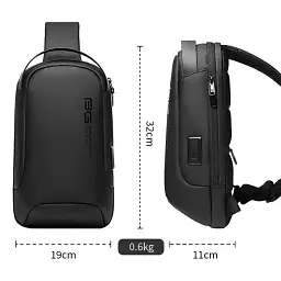 Однолямковий рюкзак через плече Bange BG-7221 7л Сумка-слінг з USB-роз'ємом Black (19374) - мініатюра 5