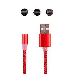Магнитный кабель для зарядки телефона 3в1 "X-Cable" Красный, шнур для айфона/Type-C/microUSB провод - миниатюра 3