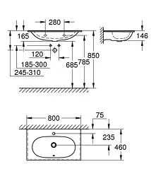 Умивальник Grohe Essence 800 мм 3956700H, Білий - мініатюра 2