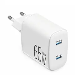 Мережевий зарядний пристрій Brevia ePowerGaN PD65W 2xUSB-C білий(44065GDCW)