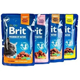 Вологий корм Brit Premium Cat Набір паучів сімейна тарілка для стерилізованих котів асорті 4 смаки 100 г х 12 шт. - мініатюра 2