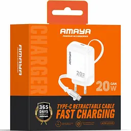 МЗП Amaya E220S PD20W GaN (1USB-C) + Retractable Cable Type-C White - мініатюра 2