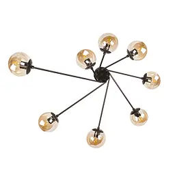 Люстра стельова Levistella 7529803-8 BK+BR, 8 плафонів, чорний метал, коричневе скло, сучасний стиль для дому - мініатюра 3