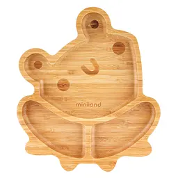 Дитяча бамбукова секційна тарілка Miniland Wooden Plate Frog, на присосці, коричневий із зеленим