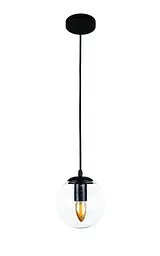 Світильник підвісний Levistella 756PR150F-1 BK+CL, E27, 150 мм, чорний метал + прозоре скло, сучасний стиль