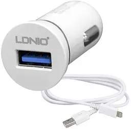 Автомобільний зарядний пристрій LDNIO DL-C12 Car charger 1USB 2.1A + Lightning cable White - мініатюра 2