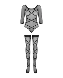Бодістокінг Obsessive Bodystocking G320 панчохи боді декор у вигляді ліній S/M/L - мініатюра 5
