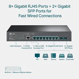 Комутатор TP-Link TL-SG3210, 2xSFP/1000 Мбіт/с, 8x10/100/1000 RJ45 - мініатюра 4