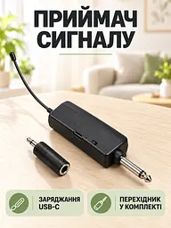 Акумуляторні бездротові мікрофони UHF 2 шт із приймачем для караоке чорні (37261121) - мініатюра 5